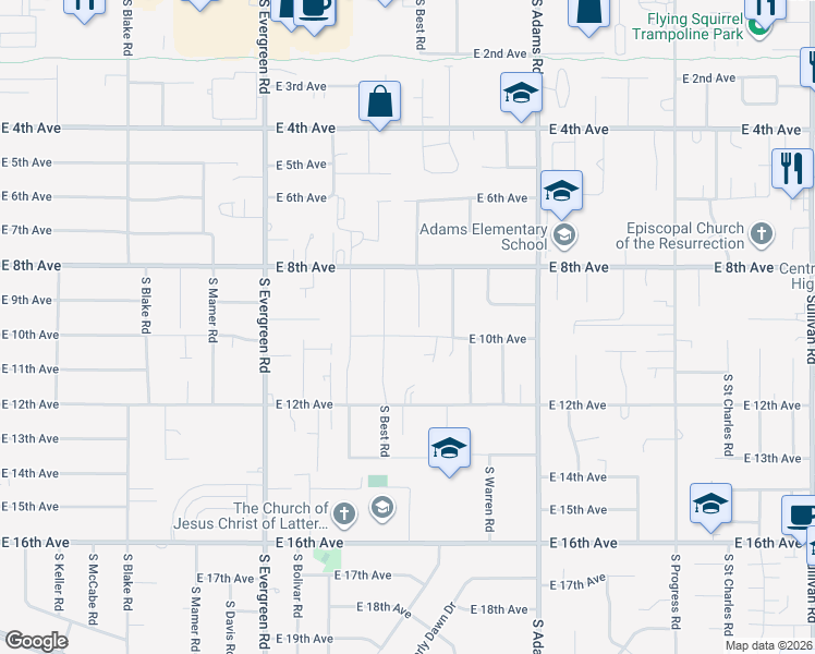 map of restaurants, bars, coffee shops, grocery stores, and more near 14304 East 10th Avenue in Spokane Valley