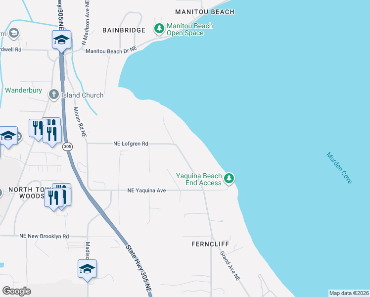 map of restaurants, bars, coffee shops, grocery stores, and more near 9322 Ferncliff Avenue Northeast in Bainbridge Island