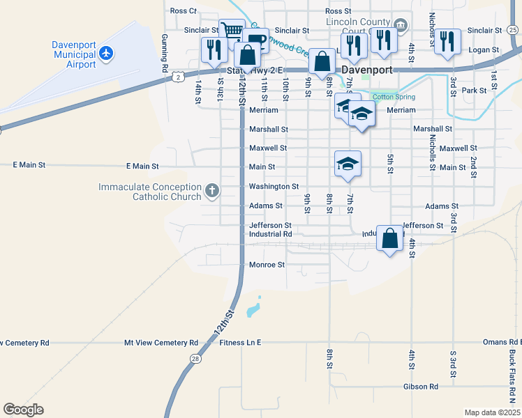 map of restaurants, bars, coffee shops, grocery stores, and more near in Davenport