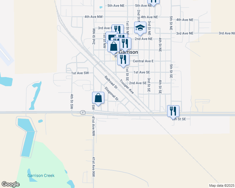 map of restaurants, bars, coffee shops, grocery stores, and more near 9658 Trooper Avenue in Garrison
