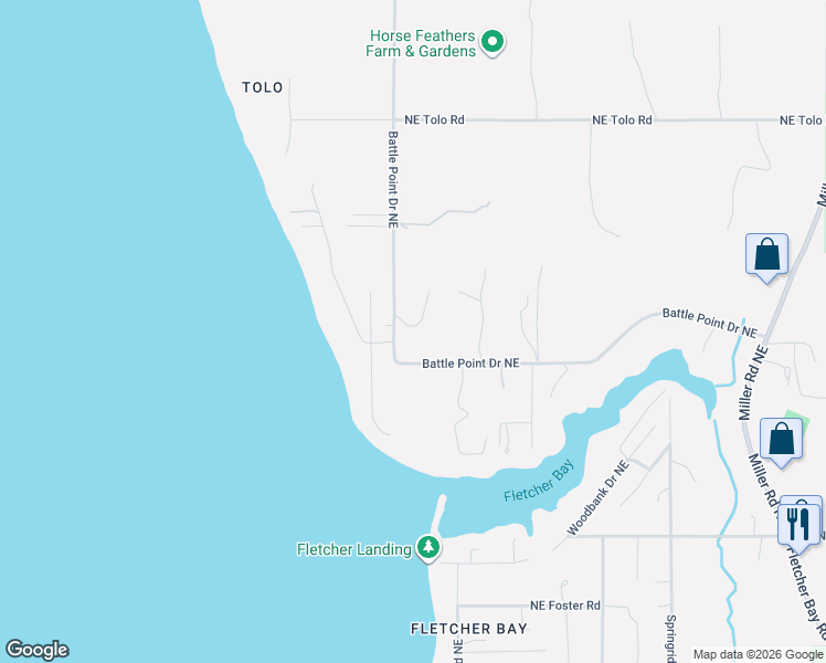map of restaurants, bars, coffee shops, grocery stores, and more near 9436 Battle Point Drive Northeast in Bainbridge Island