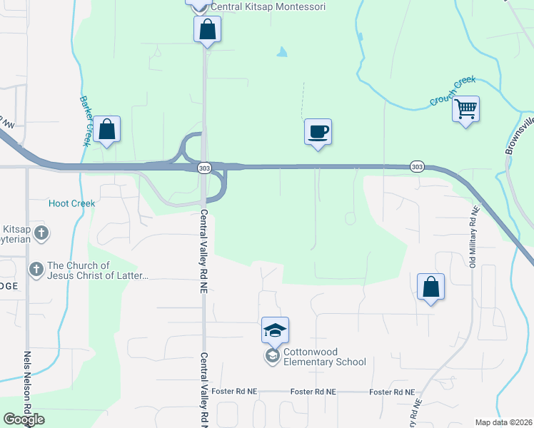 map of restaurants, bars, coffee shops, grocery stores, and more near 305 Northeast Waaga Way in Bremerton