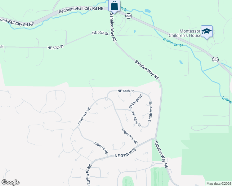 map of restaurants, bars, coffee shops, grocery stores, and more near 20726 Northeast 44th Street in Sammamish