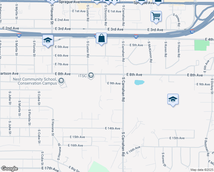 map of restaurants, bars, coffee shops, grocery stores, and more near 4902 East 9th Avenue in Spokane Valley