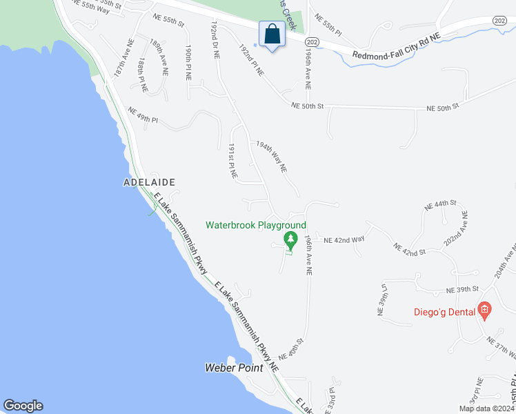 map of restaurants, bars, coffee shops, grocery stores, and more near 19185 Northeast 44th Court in Sammamish