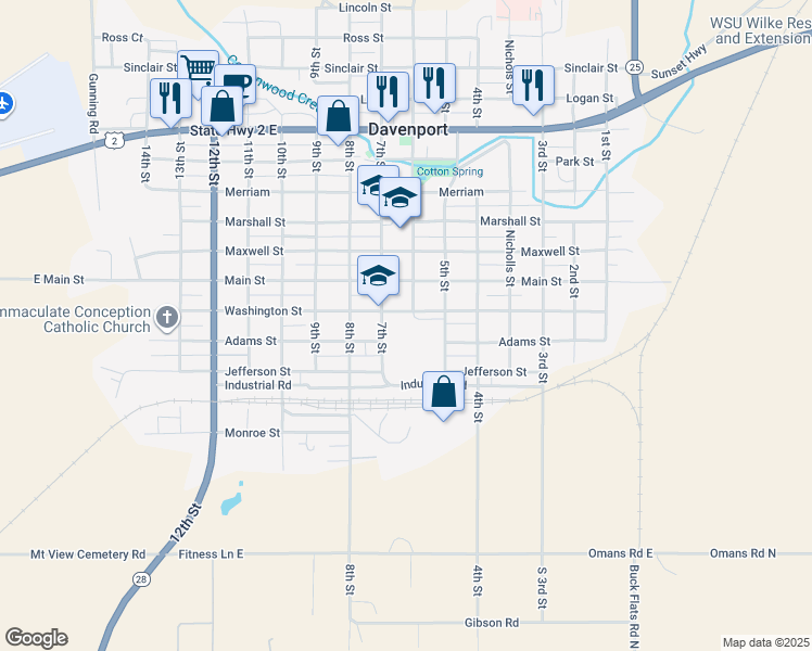 map of restaurants, bars, coffee shops, grocery stores, and more near 1101 7th Street in Davenport