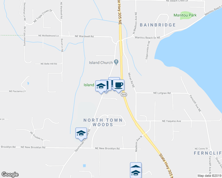 map of restaurants, bars, coffee shops, grocery stores, and more near 9434 Coppertop Loop Northeast in Bainbridge Island