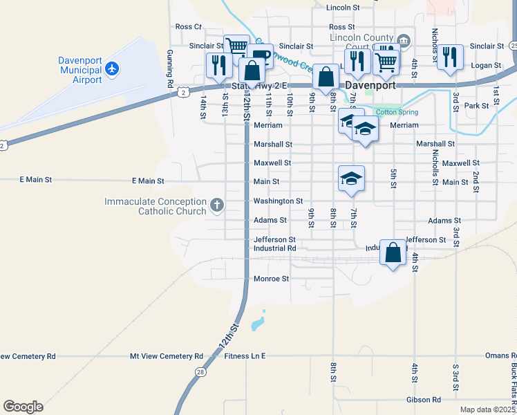 map of restaurants, bars, coffee shops, grocery stores, and more near in Davenport