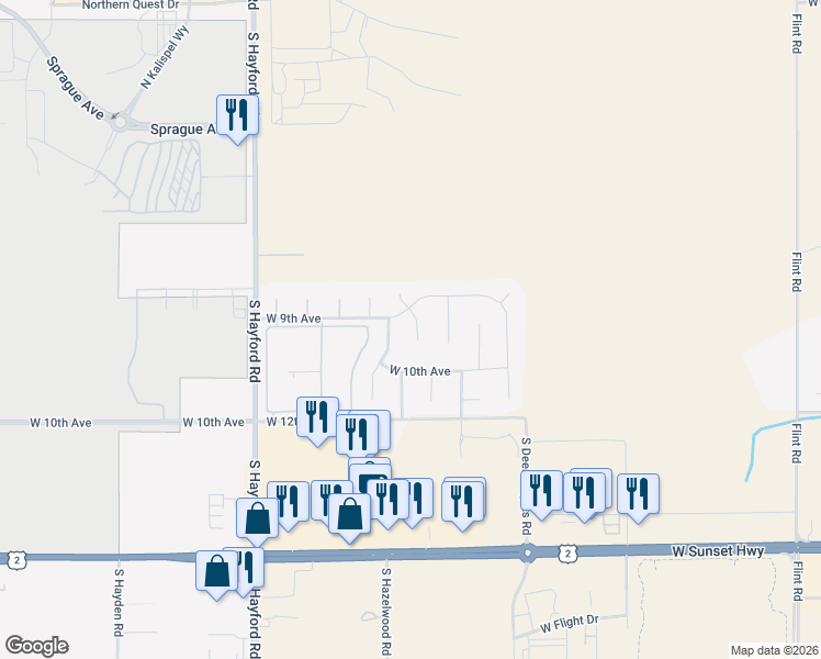 map of restaurants, bars, coffee shops, grocery stores, and more near 914 South Hazelwood Court in Spokane