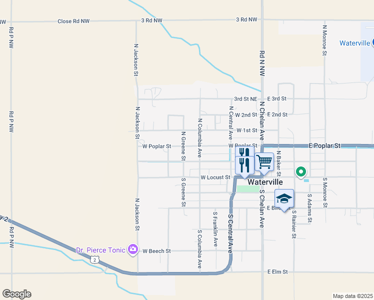 map of restaurants, bars, coffee shops, grocery stores, and more near 314 North Greene Street in Waterville