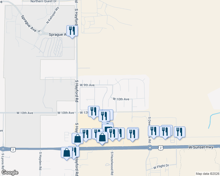 map of restaurants, bars, coffee shops, grocery stores, and more near 904 South Salish Court in Spokane