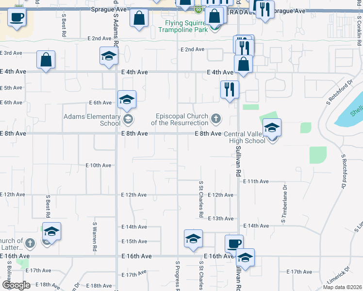 map of restaurants, bars, coffee shops, grocery stores, and more near 809 South Progress Road in Spokane Valley