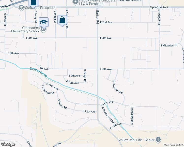 map of restaurants, bars, coffee shops, grocery stores, and more near 18609 East 9th Court in Spokane Valley
