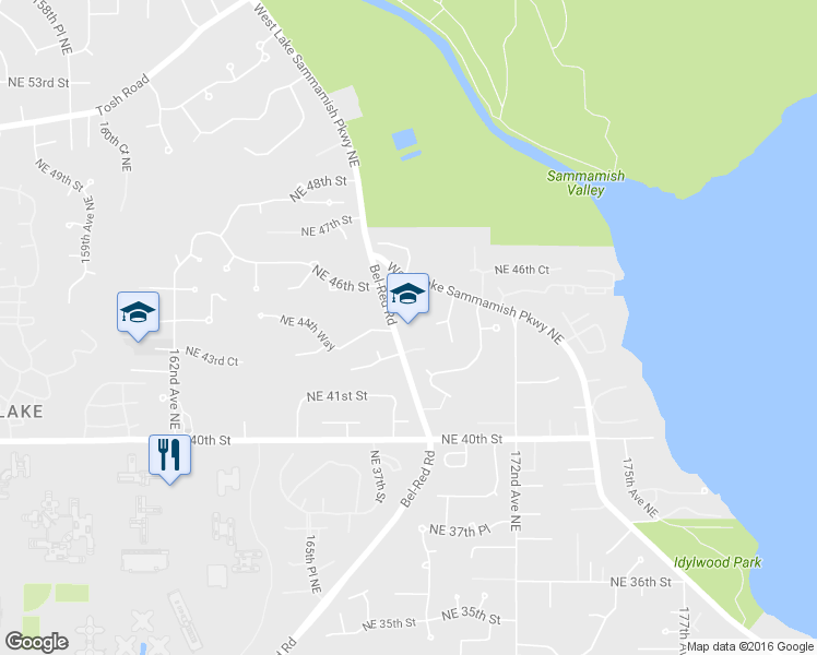 map of restaurants, bars, coffee shops, grocery stores, and more near 4244 Bel Red Rd in Redmond