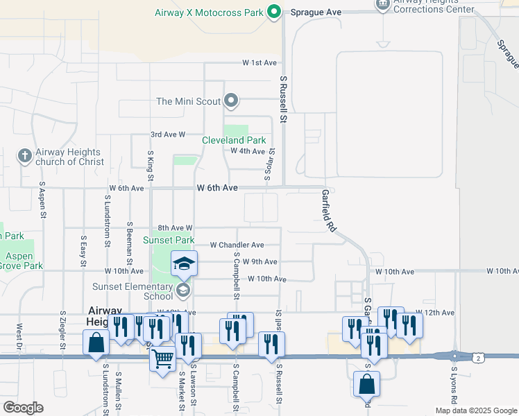 map of restaurants, bars, coffee shops, grocery stores, and more near 8th Avenue West in Airway Heights