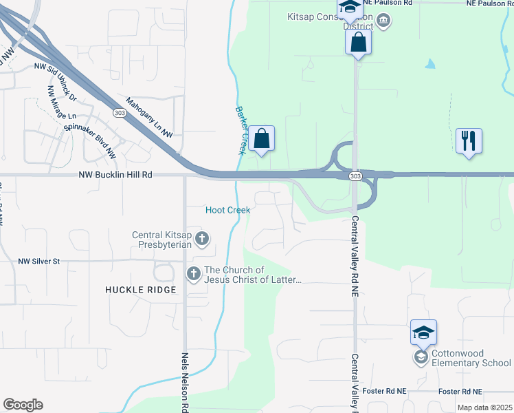 map of restaurants, bars, coffee shops, grocery stores, and more near 558 Northwest Silver Meadow Lane in Bremerton