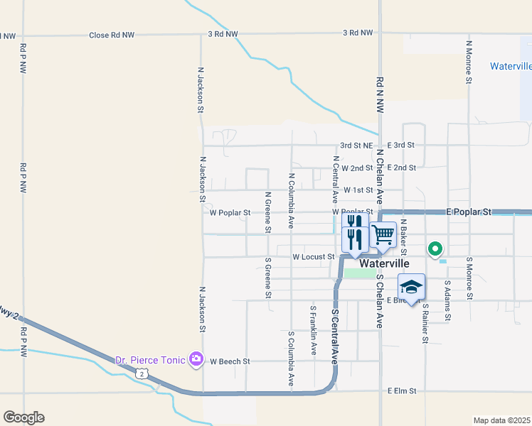 map of restaurants, bars, coffee shops, grocery stores, and more near 314 North Greene Street in Waterville