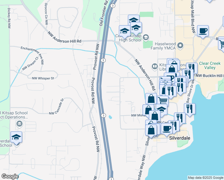 map of restaurants, bars, coffee shops, grocery stores, and more near 9469 Silverdale Loop Road Northwest in Silverdale