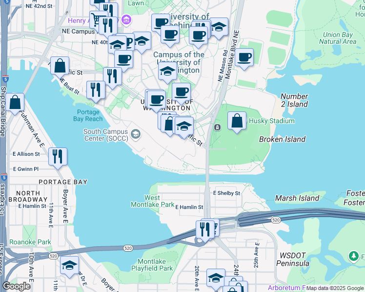 map of restaurants, bars, coffee shops, grocery stores, and more near in Seattle