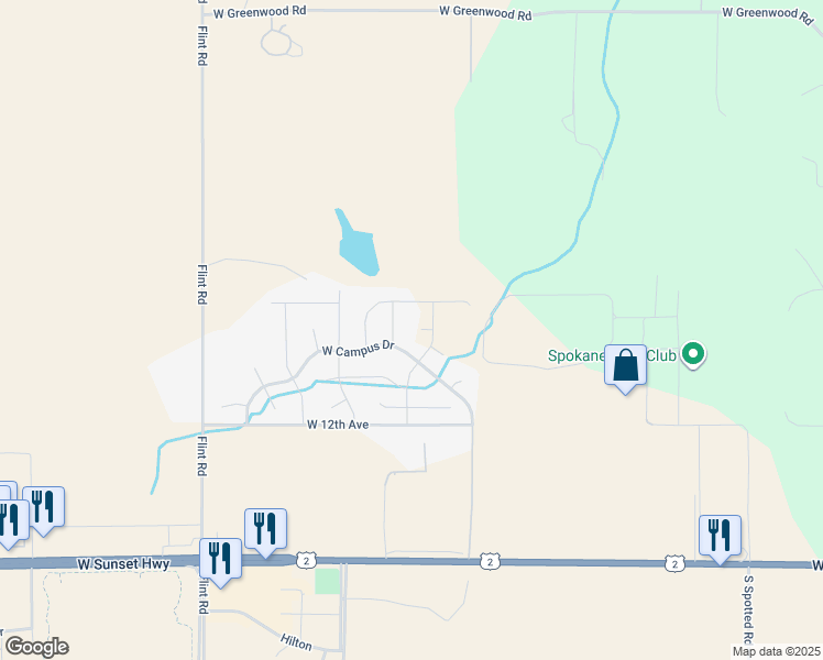 map of restaurants, bars, coffee shops, grocery stores, and more near 8604 West Campus Drive in Spokane