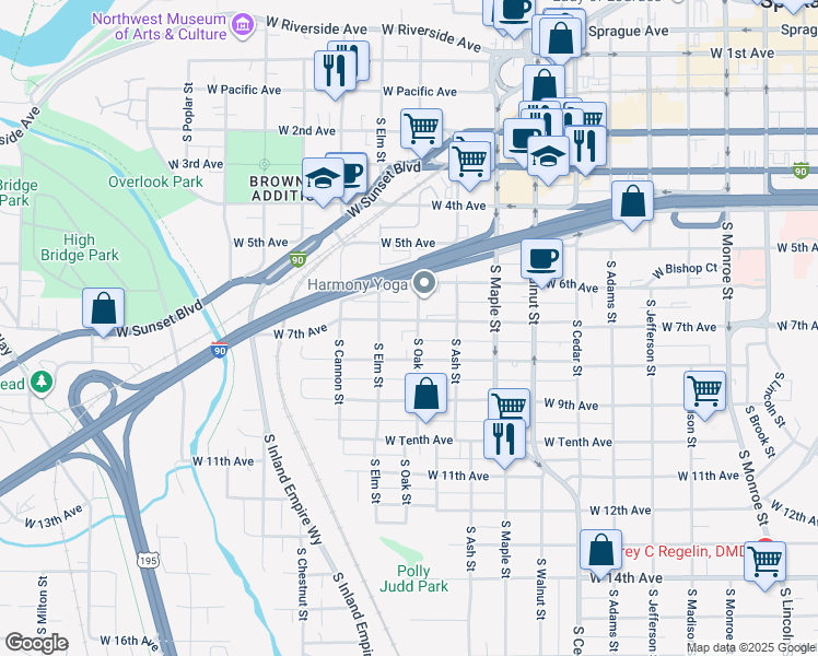 map of restaurants, bars, coffee shops, grocery stores, and more near 1823 West 7th Avenue in Spokane
