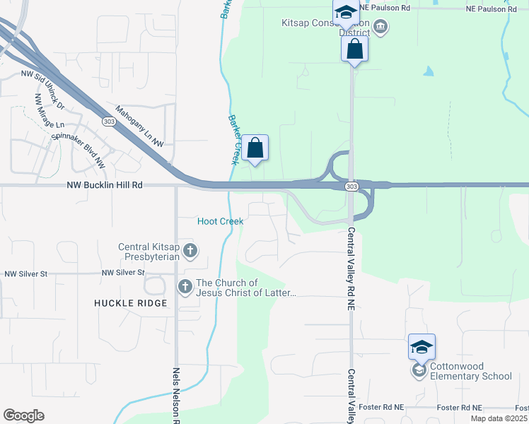 map of restaurants, bars, coffee shops, grocery stores, and more near 9566 Silver Creek Lane Northwest in Bremerton