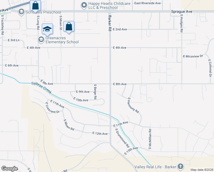 map of restaurants, bars, coffee shops, grocery stores, and more near 18609 East 9th Court in Spokane Valley