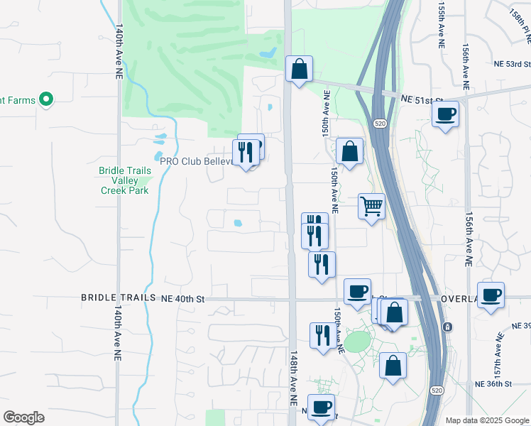 map of restaurants, bars, coffee shops, grocery stores, and more near 4265 148th Avenue Northeast in Bellevue