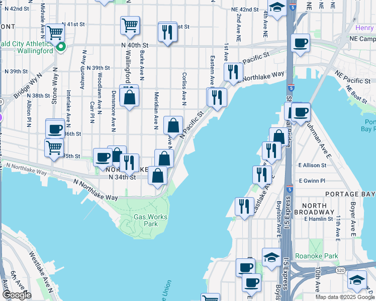 map of restaurants, bars, coffee shops, grocery stores, and more near in Seattle