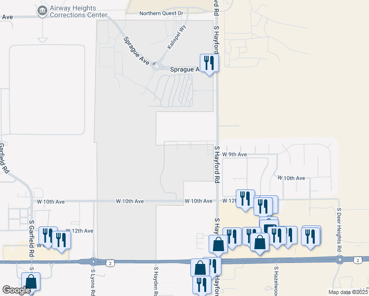 map of restaurants, bars, coffee shops, grocery stores, and more near 10913 West 6th Avenue in Airway Heights