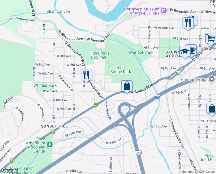 map of restaurants, bars, coffee shops, grocery stores, and more near in Spokane