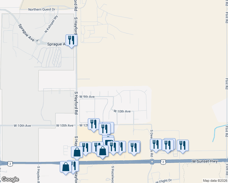 map of restaurants, bars, coffee shops, grocery stores, and more near 914 South Hazelwood Court in Spokane