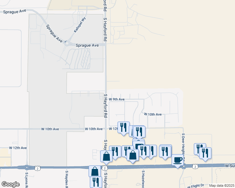 map of restaurants, bars, coffee shops, grocery stores, and more near 818 South Carmella Lane in Spokane