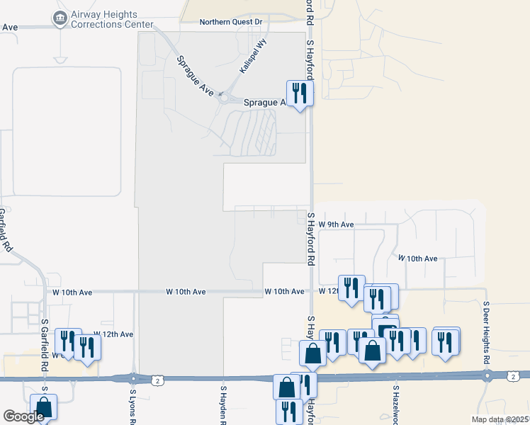 map of restaurants, bars, coffee shops, grocery stores, and more near 10913 West 6th Avenue in Airway Heights