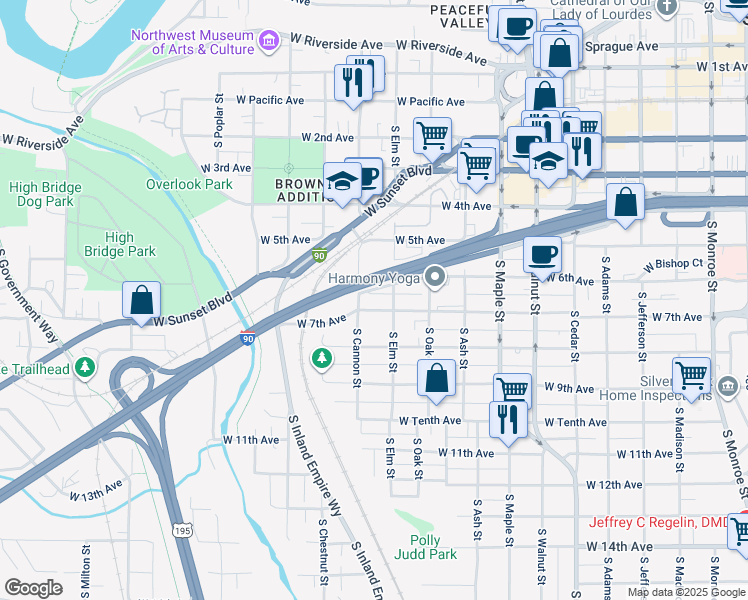 map of restaurants, bars, coffee shops, grocery stores, and more near 1920 West 6th Avenue in Spokane