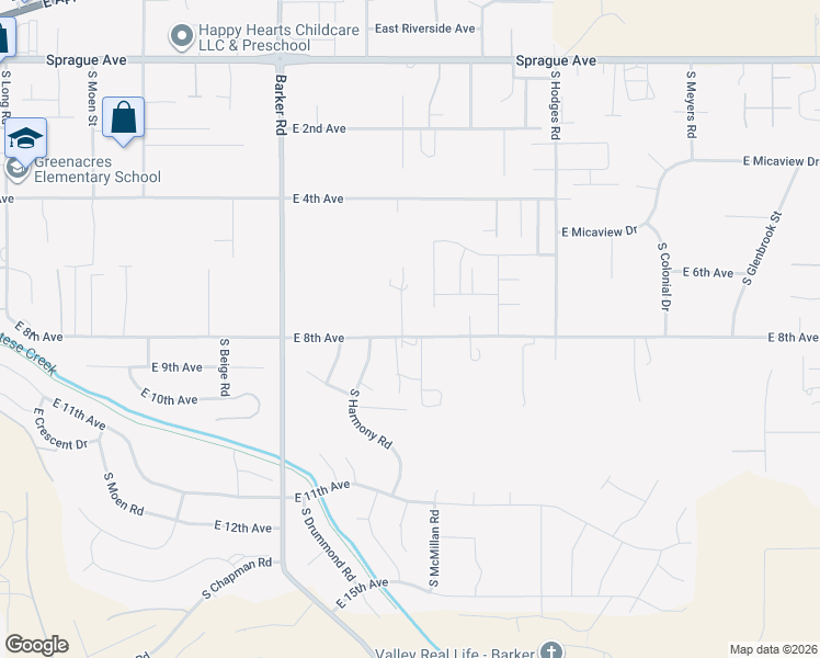 map of restaurants, bars, coffee shops, grocery stores, and more near 625 South McMillan Road in Spokane Valley