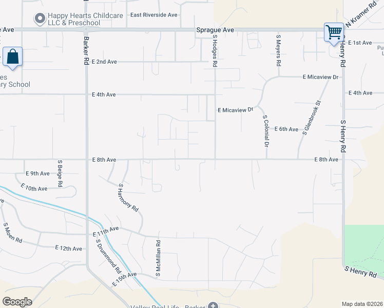 map of restaurants, bars, coffee shops, grocery stores, and more near 19230 E 7th Ave in Spokane Valley