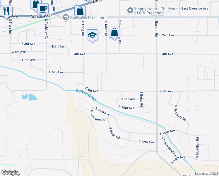 map of restaurants, bars, coffee shops, grocery stores, and more near 706 Moen in Spokane Valley