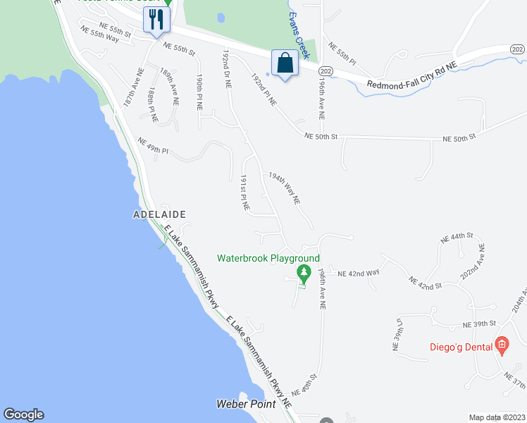 map of restaurants, bars, coffee shops, grocery stores, and more near 19126 Northeast 45th Place in Sammamish