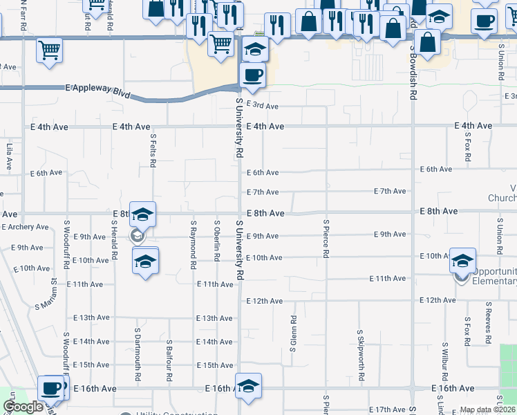 map of restaurants, bars, coffee shops, grocery stores, and more near 10804 East 7th Avenue in Spokane Valley