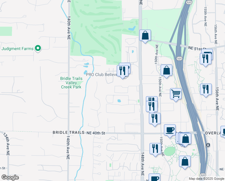 map of restaurants, bars, coffee shops, grocery stores, and more near 4415 145th Avenue Northeast in Bellevue