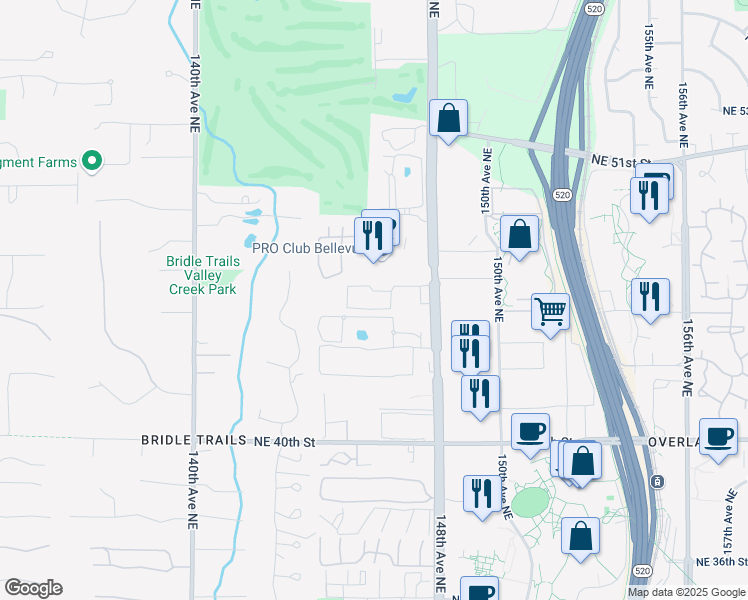 map of restaurants, bars, coffee shops, grocery stores, and more near 4416 145th Avenue Northeast in Bellevue