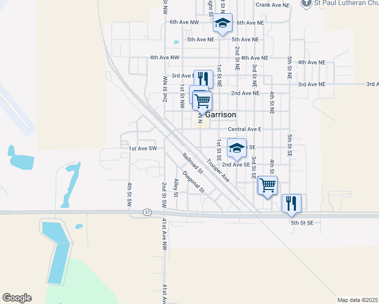 map of restaurants, bars, coffee shops, grocery stores, and more near 9658 Trooper Avenue in Garrison