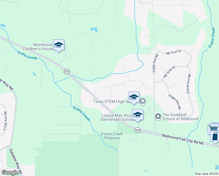 map of restaurants, bars, coffee shops, grocery stores, and more near 4608 224th Court Northeast in Redmond