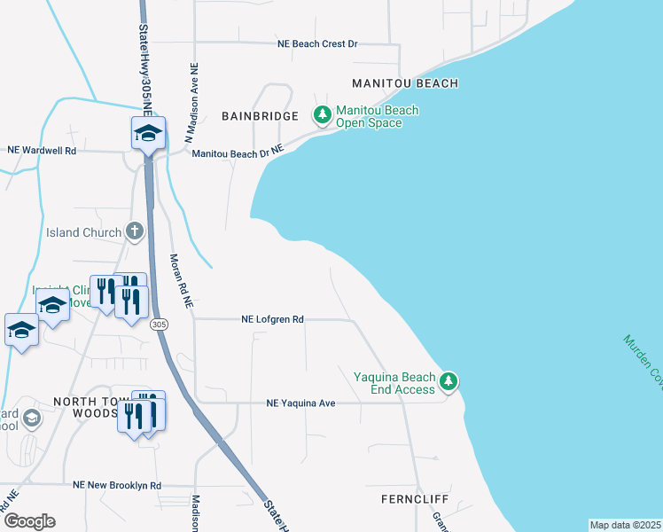 map of restaurants, bars, coffee shops, grocery stores, and more near 9596 Green Spot Place Northeast in Bainbridge Island