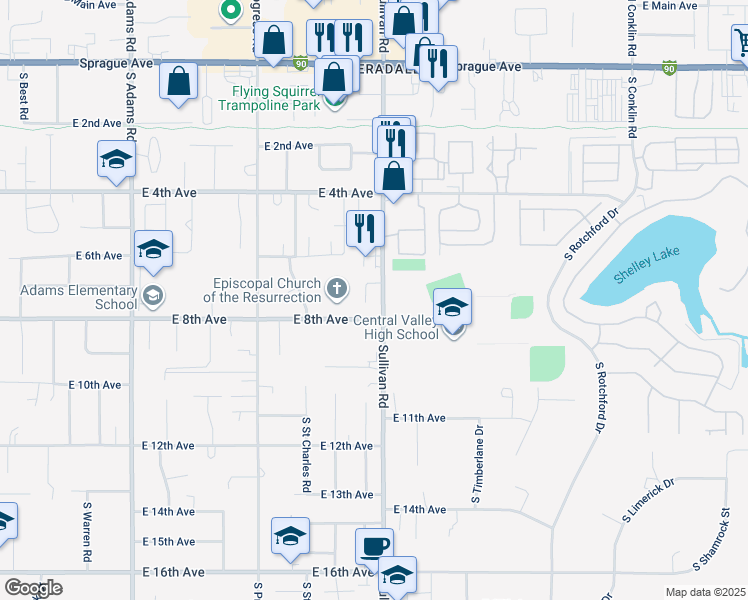 map of restaurants, bars, coffee shops, grocery stores, and more near 709 South Century Court in Spokane Valley