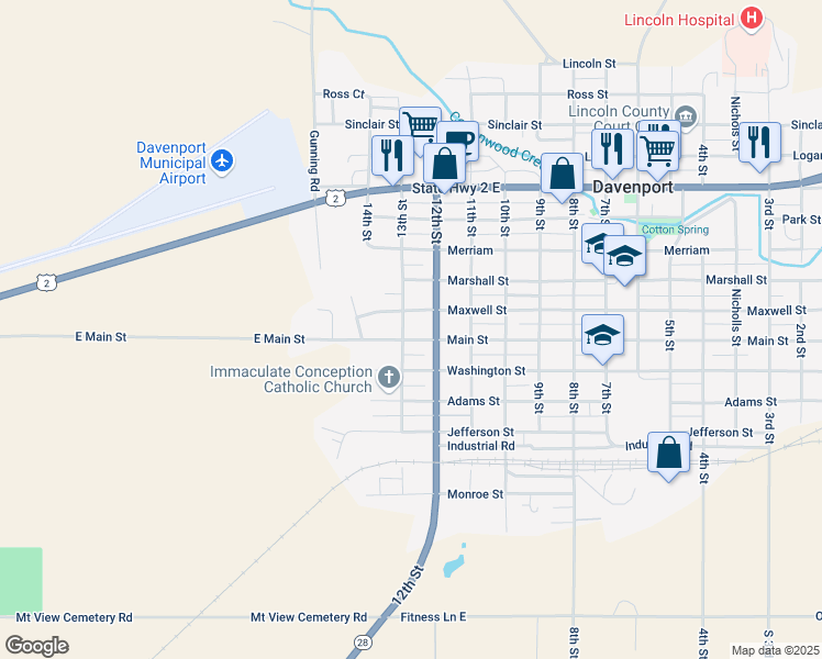 map of restaurants, bars, coffee shops, grocery stores, and more near 906 12th Street in Davenport