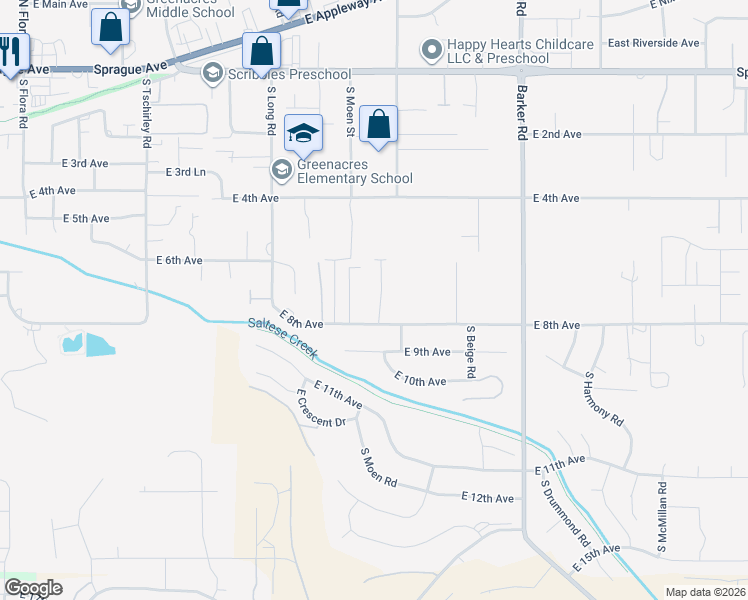map of restaurants, bars, coffee shops, grocery stores, and more near 706 Moen in Spokane Valley