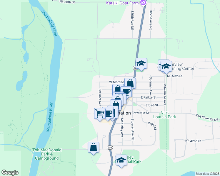 map of restaurants, bars, coffee shops, grocery stores, and more near 31748 West Rutherford Street in Carnation