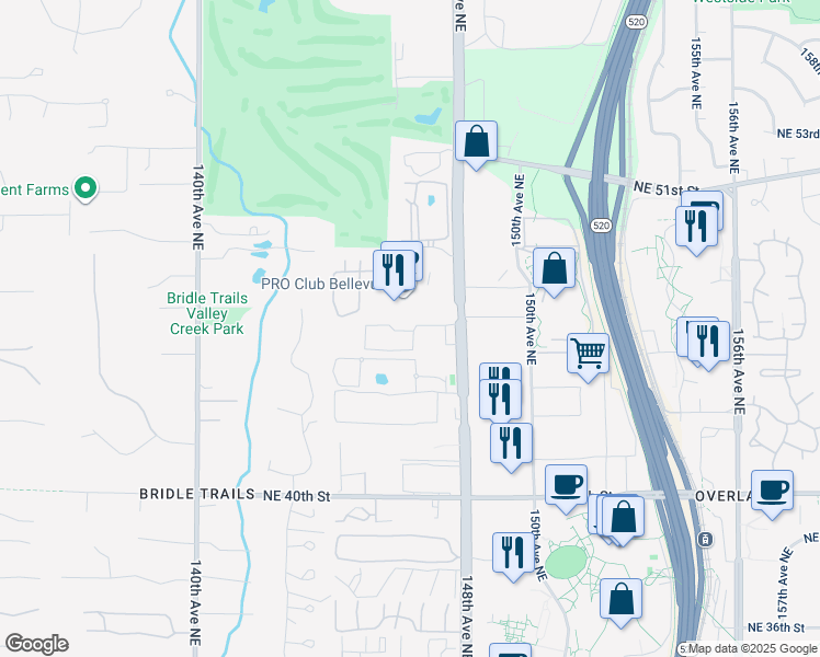 map of restaurants, bars, coffee shops, grocery stores, and more near 4455 148th Avenue Northeast in Bellevue
